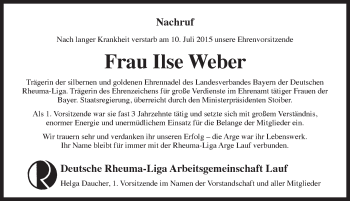 Traueranzeige von Ilse Weber von Pegnitz-Zeitung