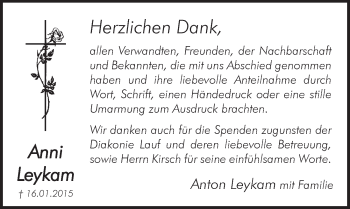 Traueranzeige von Anni Leykam von Pegnitz-Zeitung