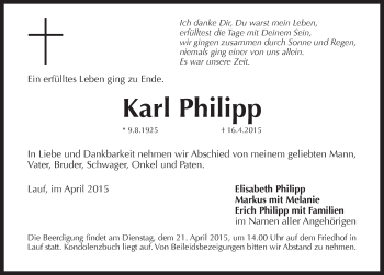 Traueranzeige von Karl Philipp von Pegnitz-Zeitung
