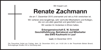 Traueranzeige von Renate Zachmann von Pegnitz-Zeitung
