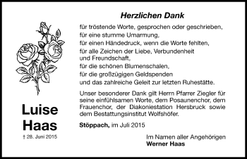 Traueranzeige von Luise Haas von Hersbrucker Zeitung