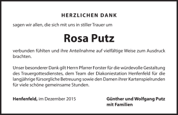 Traueranzeige von Rosa Putz von Hersbrucker Zeitung