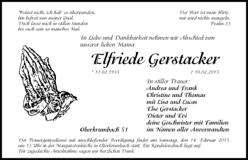 Traueranzeige von Elfriede gerstacker von Hersbrucker Zeitung
