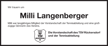Traueranzeige von Milli Langenberger von Pegnitz-Zeitung