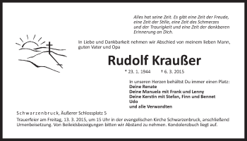 Traueranzeige von Rudolf Kraußer von Der Bote