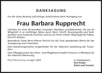Traueranzeige von Barbara Rupprecht von Der Bote