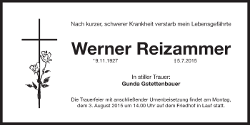 Traueranzeige von Werner Reizammer von Pegnitz-Zeitung