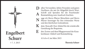 Traueranzeige von Engelbert Schurr von Der Bote
