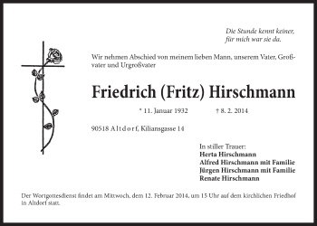 Traueranzeige von Friedrich Hirschmann von Der Bote