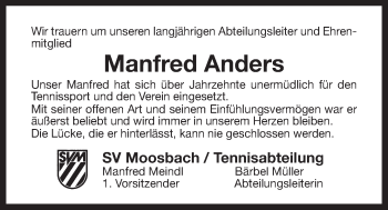 Traueranzeige von Manfred Anders von Der Bote