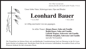Traueranzeige von Leonhard Bauer von Der Bote
