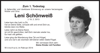 Traueranzeige von Leni Schönweiß von Der Bote