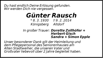 Traueranzeige von Günter Rausch von Der Bote