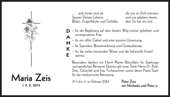 Traueranzeige von Maria Zeis von Der Bote