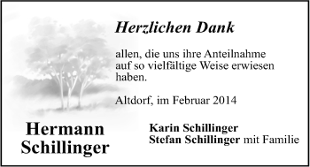 Traueranzeige von Hermann Schillinger von Der Bote