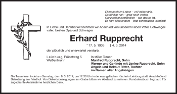 Traueranzeige von Erhard Rupprecht von Der Bote