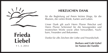 Traueranzeige von Frieda Liebel von Der Bote