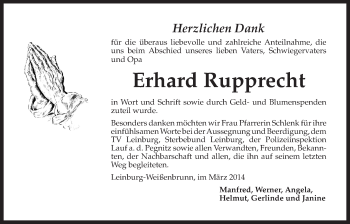 Traueranzeige von Erhard Rupprecht von Der Bote