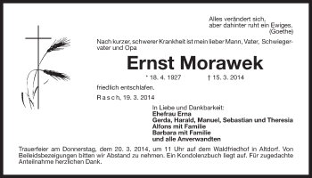Traueranzeige von Ernst Morawek von Der Bote