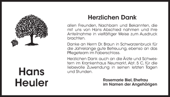 Traueranzeige von Hans Heuler von Der Bote
