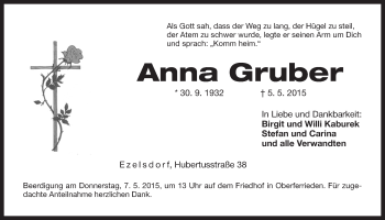 Traueranzeige von Anna Gruber von Der Bote