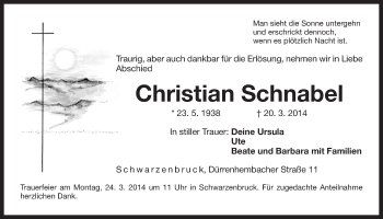 Traueranzeige von Christian Schnabel von Der Bote