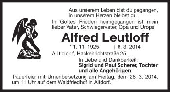 Traueranzeige von Alfred Leutloff von Der Bote