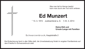 Traueranzeige von Ed Munzert von Der Bote