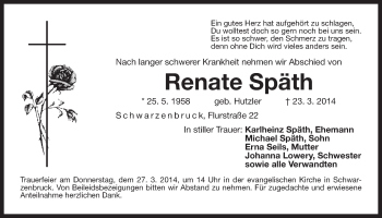 Traueranzeige von Renate Späth von Der Bote