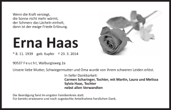Traueranzeige von Erna Haas von Der Bote