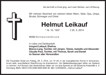 Traueranzeige von Helmut Leikauf von Der Bote