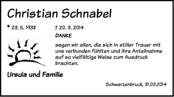 Traueranzeige von Christian Schnabel von Der Bote