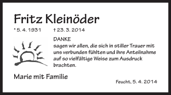 Traueranzeige von Fritz Kleinöder von Der Bote