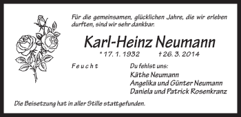 Traueranzeige von Karl-Heinz Neumann von Der Bote