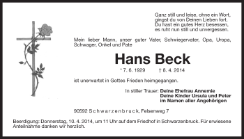 Traueranzeige von Hans Beck von Der Bote