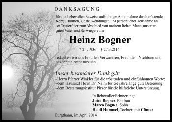 Traueranzeige von Heinz Bogner von Der Bote