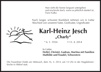 Traueranzeige von Karl-Heinz Jesch von Der Bote