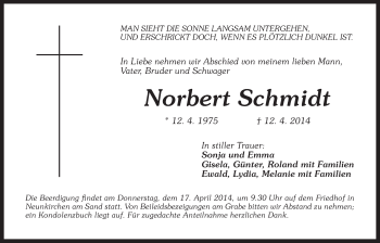 Traueranzeige von Norbert Schmidt von Der Bote