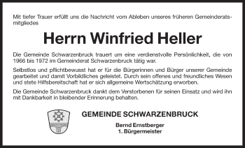 Traueranzeige von Winfried Heller von Der Bote