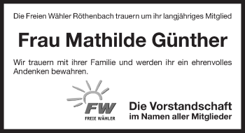 Traueranzeige von Mathilde Günther von Pegnitz-Zeitung