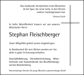 Traueranzeige von Stephan Fleischberger von Der Bote