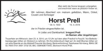 Traueranzeige von Horst Prell von Der Bote