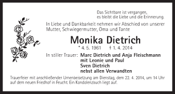 Traueranzeige von Monika Dietrich von Der Bote