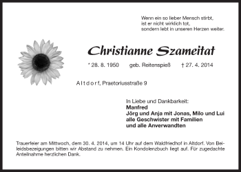 Traueranzeige von Christianne Szameitat von Der Bote