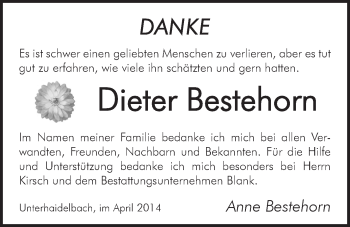 Traueranzeige von Dieter Bestehorn von Der Bote