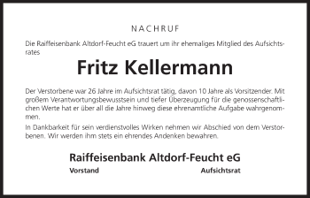 Traueranzeige von Fritz Kellermann von Der Bote
