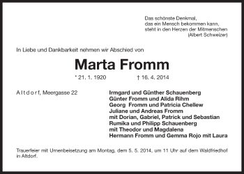 Traueranzeige von Marta Fromm von Der Bote