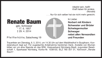 Traueranzeige von Renate Baum von Der Bote