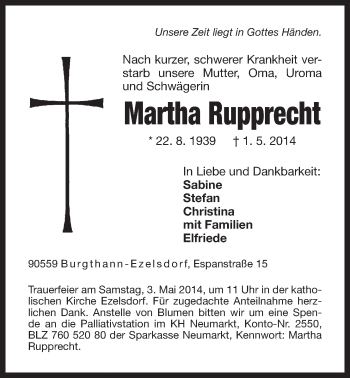 Traueranzeige von Martha Rupprecht von Der Bote