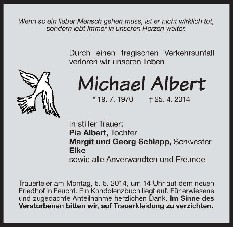  Traueranzeige für Michael Albert vom 03.05.2014 aus Der Bote